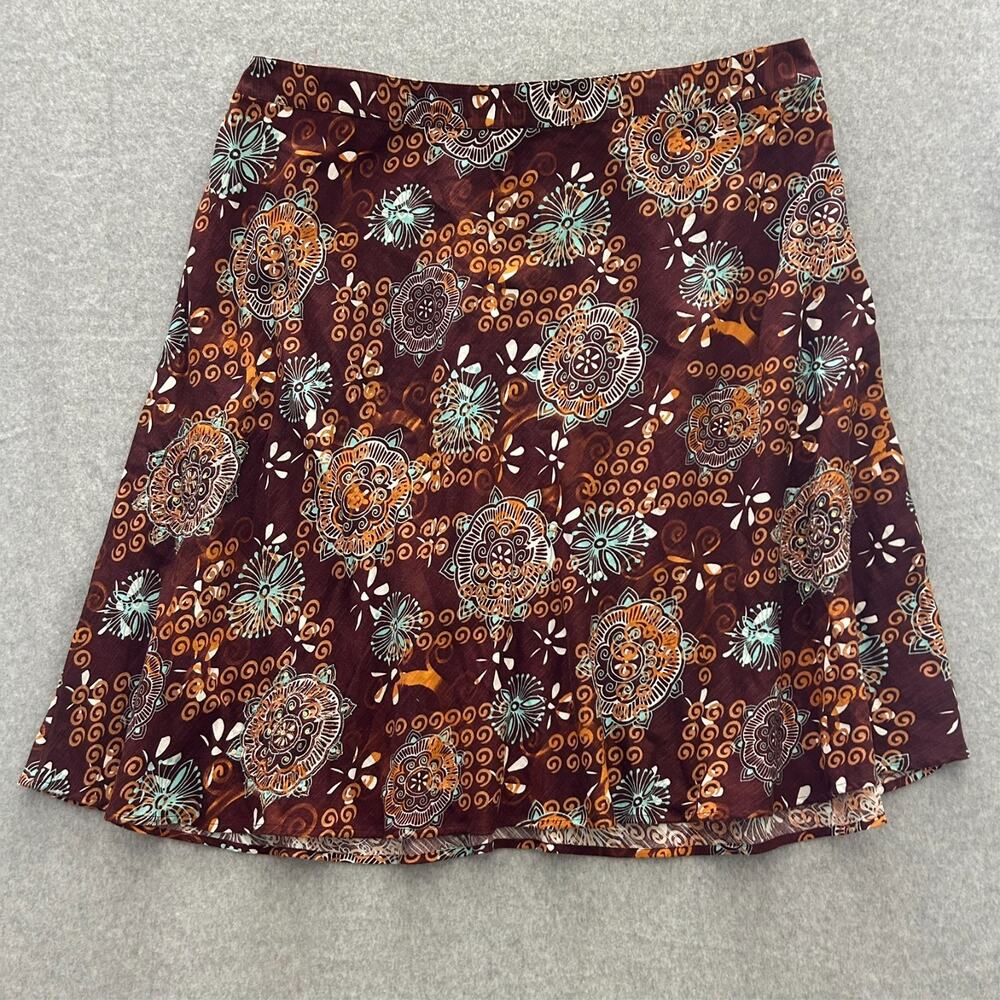 J. Jill Beaded Cotton A-Line Skirt Sz 24W Brown Boho Festival Medallion Print